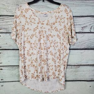 Old Navy Luxe Women’s Top Size L White Beige Floral Stretch Short Sleeve Blouse